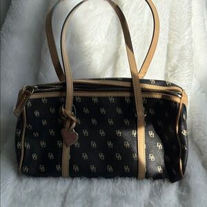 Dooney & Bourke Black and Tan Logo Satchel